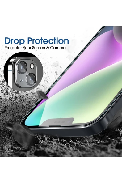 EVAX  (2 CAM + 2 LENS) iPhone 14 Plus Uyumlu 2 Adet Ekran Koruyucu ve 2 Adet Kamera Lens Koruyucu - 4