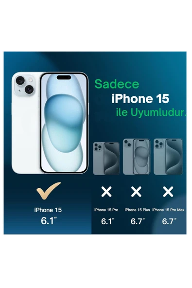EVAX  (3'ü 1 ARADA) iPhone 15 Uyumlu 1 MagSafe Kılıf + 1 Ekran Koruyucu + 1 Kamera Lens Koruyucu - 2