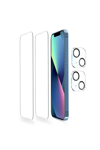 EVAX  (2 CAM + 2 LENS) iPhone 13 Uyumlu 2 Adet Ekran Koruyucu ve 2 Adet Kamera Lens Koruyucu - 2