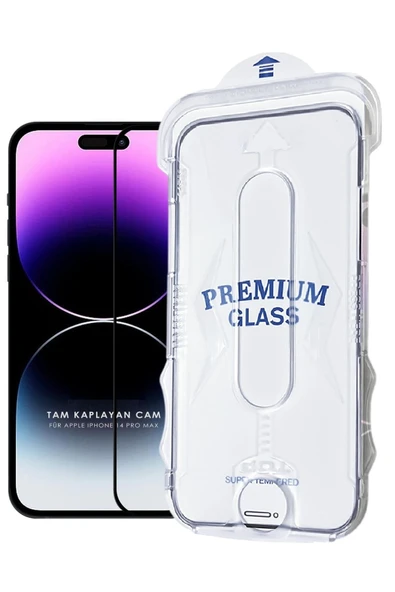 EVAX  (MAGICBOX TAM) iPhone 14 Pro Max Uyumlu Kolay Kurulum Aparatlı Magic Tam Kaplayan Cam Ekran Koruyucu