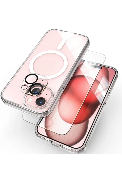 EVAX  (3'ü 1 ARADA) iPhone 15 Uyumlu 1 MagSafe Kılıf + 1 Ekran Koruyucu + 1 Kamera Lens Koruyucu - 6