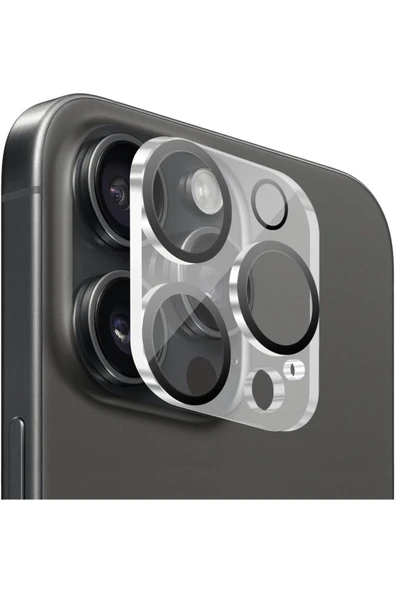 EVAX  (TAM LENS) iPhone 15 Pro Max / 15 Pro Uyumlu Tek Parça Tam Kapatan Kamera Lens ve Yüzey Koruyucu