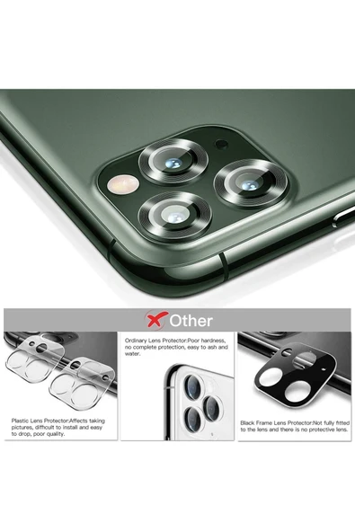 EVAX  (METAL LENS) Iphone 11 Pro Max / Iphone 11 Pro Uyumlu Kamera Koruyucu Lens Metal Çerçeveli 3'lü Set - 3