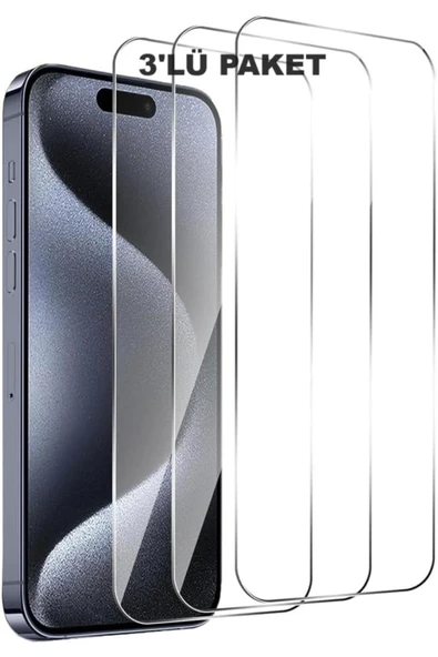 EVAX  3'lü Paket iPhone 15 Pro Uyumlu Temperli HD+ Cam Ekran Koruyucu (3'lü Paket)