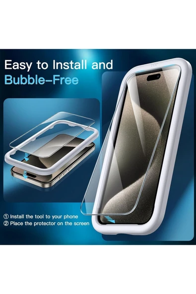 EVAX  (ARMOR TAM) Iphone 15 Pro Max Uyumlu Hizalama Aparatlı Tam Kaplayan Cam Ekran Koruyucu - 2