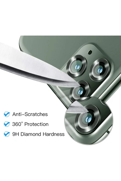 EVAX  (METAL LENS) Iphone 11 Pro Max / Iphone 11 Pro Uyumlu Kamera Koruyucu Lens Metal Çerçeveli 3'lü Set - 4