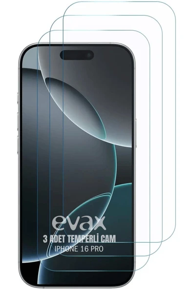 EVAX  3'lü Paket iPhone 16 Pro Uyumlu Temperli HD+ Cam Ekran Koruyucu (3'lü Paket) - 1