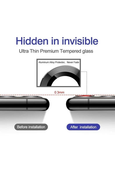 EVAX  (METAL LENS) Iphone 11 Pro Max / Iphone 11 Pro Uyumlu Kamera Koruyucu Lens Mercek Metal Çerçeveli - 2