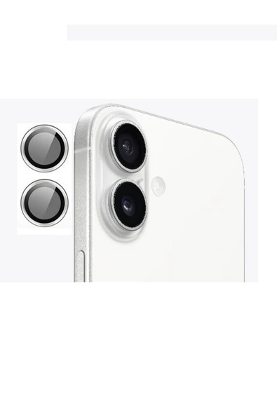 EVAX  (METAL LENS) Iphone 16 / 16 Plus Uyumlu Beyaz Metal Kamera Lens Koruyucu