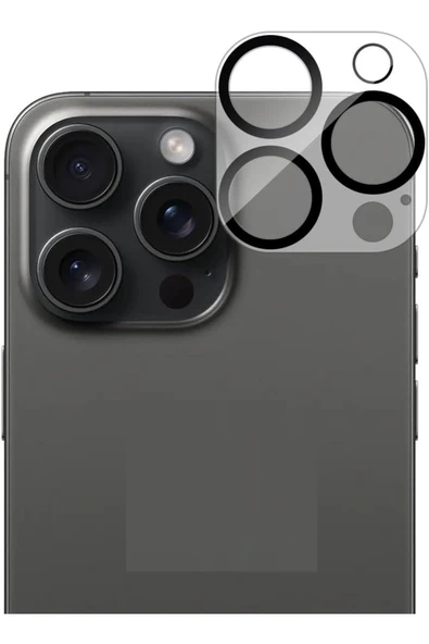 EVAX  (TAM LENS) iPhone 15 Pro Max / 15 Pro Uyumlu Tek Parça Tam Kapatan Kamera Lens ve Yüzey Koruyucu - 2