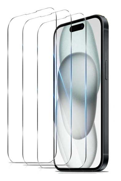 EVAX  3'lü Paket iPhone 15 Plus Uyumlu Temperli HD+ Cam Ekran Koruyucu (3'lü Paket)