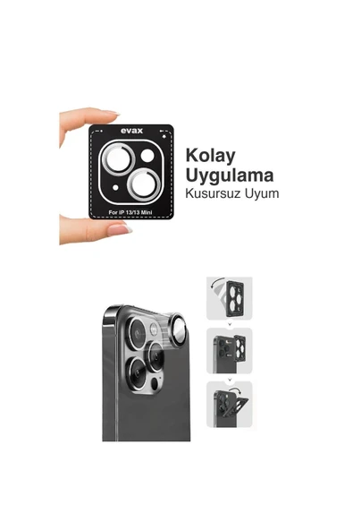 EVAX  (SAFİR) Iphone 13 / 13 Mini Uyumlu Kolay Kurulum Aparatlı Safir Kamera Lens Koruyucu 2'li Set - 2