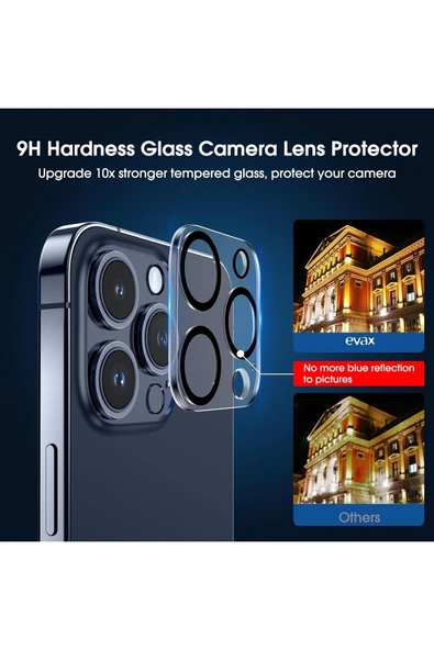 EVAX  (TAM LENS) iPhone 15 Pro Max / 15 Pro Uyumlu Tek Parça Tam Kapatan Kamera Lens ve Yüzey Koruyucu - 3