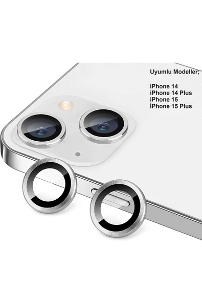 EVAX  (METAL LENS) Iphone 14 / 14 Plus / 15 / 15 Plus Uyumlu Kamera Koruyucu Lens Metal Çerçeveli 2'li Set