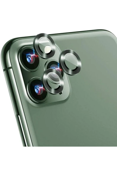 EVAX  (METAL LENS) Iphone 11 Pro Max / Iphone 11 Pro Uyumlu Kamera Koruyucu Lens Metal Çerçeveli 3'lü Set