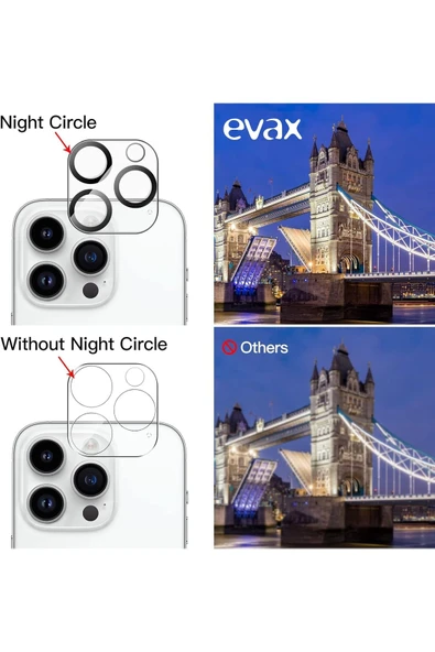 EVAX (TAM LENS) iPhone 13 Pro Max / 13 Pro Uyumlu Tek Parça Tam Kapatan Kamera Lens ve Yüzey Koruyucu - 3