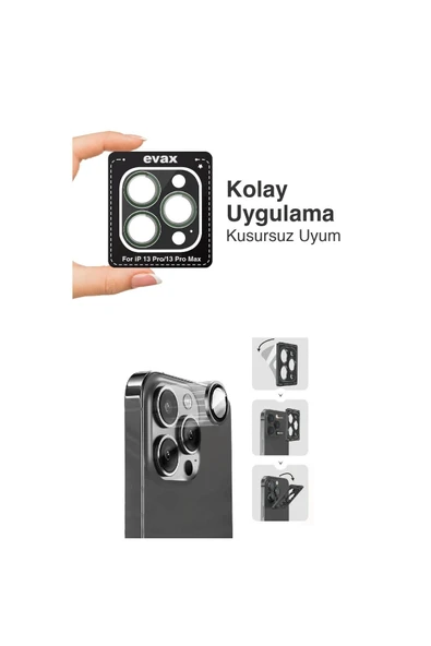 EVAX  (SAFIR) Iphone 13 Pro Max / 13 Pro Uyumlu Safir Kamera Lens Koruyucu Takma Aparatlı Kolay Kurulum - 2