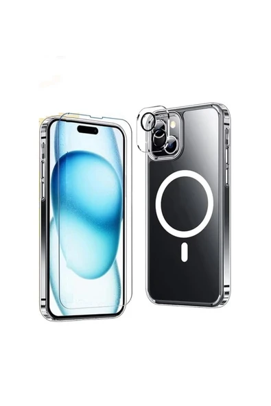 EVAX  (3'ü 1 ARADA) iPhone 14 Uyumlu 1 MagSafe Kılıf + 1 Ekran Koruyucu + 1 Kamera Lens Koruyucu