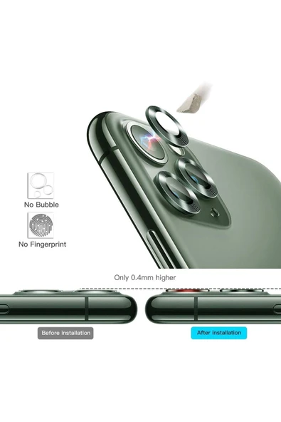 EVAX  (METAL LENS) Iphone 11 Pro Max / Iphone 11 Pro Uyumlu Kamera Koruyucu Lens Metal Çerçeveli 3'lü Set - 2