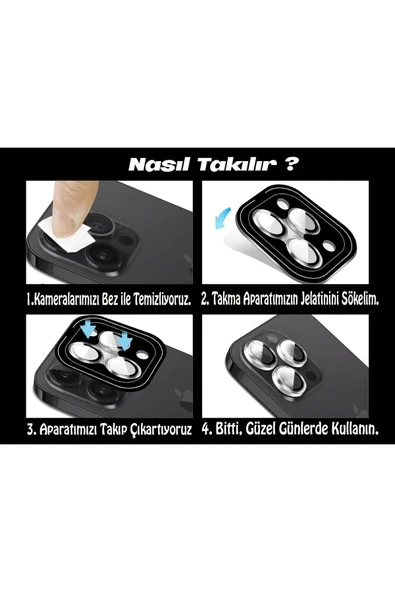 EVAX  (SAFİR) Iphone 15 Pro Max / 15 Pro Uyumlu Safir Kamera Lens Koruyucu Takma Aparatlı Kolay Kurulum - 2