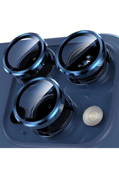 EVAX  (METAL LENS) Iphone 15 Pro Max & Iphone 15 Pro Uyumlu Kamera Koruyucu Lens Metal Çerçeveli 3'lü Set