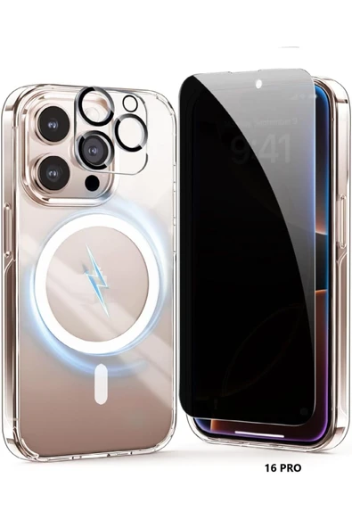 EVAX  (HY+MG+LENS) iPhone 16 Pro Uyumlu 1 Hayalet Ekran Koruyucu + 1 MagSafe Kılıf + 1 Kamera Koruyucu