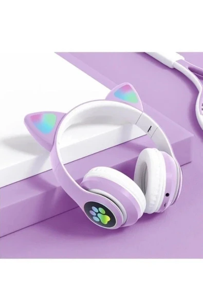 EVAX  CAT Kedili Bluetooth 5.0 Işıklı Kablosuz Mikrofonlu/Aux/Hafıza Kartı/Kılıf/ Kulaküstü Kulaklık - 2