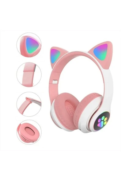 EVAX  CAT Kedili Bluetooth 5.0 Işıklı Kablosuz Mikrofonlu/Aux/Hafıza Kartı/Kılıf/ Kulaküstü Kulaklık - 5