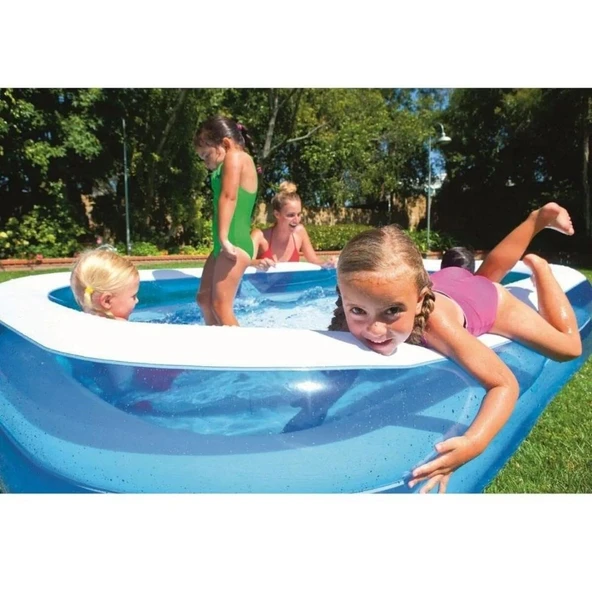 Şişme Aile Havuzu 200x146x48 cm 452 Litre Su Kapasiteli UV Dayanıklı PVC Mavi Dikdörtgen Havuz - 6