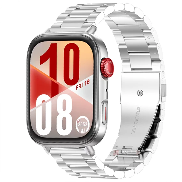 Huawei Watch Fit 4 Fit 4 Pro Uyumlu Paslanmaz Döküm Çelik Metal Kordon Dayanıklı ve Şık  Gümüş