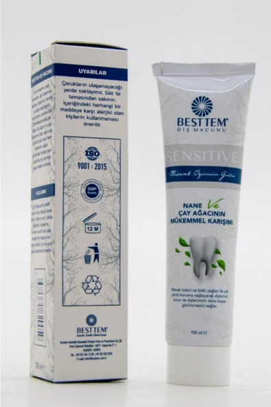 BESTTEM ÇAY AĞAÇLI MİSVAK ÖZLÜ DİŞ MACUNU 100ML YERLİ ÜRETİM NANE ÖZLÜ LEKE ÖNLEYİCİ HELAL SERTİFİKA - 6