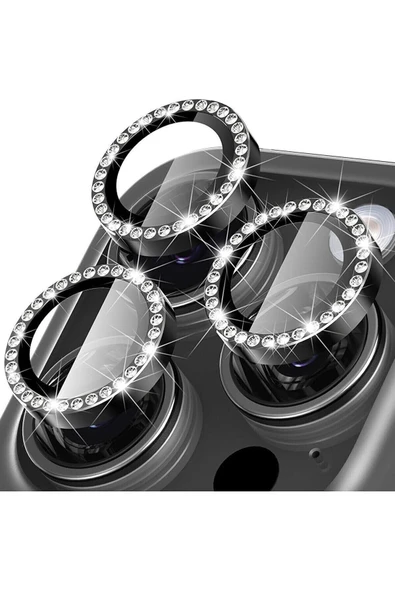 EVAX  (TAŞLI LENS) Iphone 15 Pro Max / 15 Pro Uyumlu Taşlı Kamera Lens Koruyucu