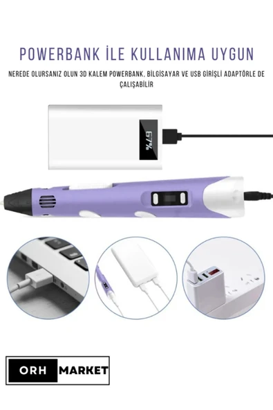 3d Kalem 3d Pen Usb Kablolu Üç Boyutlu Yazıcı Kalem Printer-renk (3 Adet Filament ) - 3