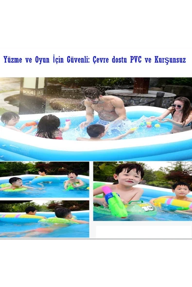 Şişme Aile Havuzu 200x146x48 cm 452 Litre Su Kapasiteli UV Dayanıklı PVC Mavi Dikdörtgen Havuz - 3