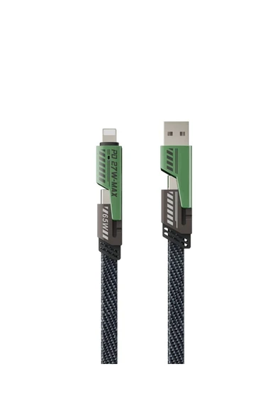 EVAX  4’lü 2in2 1.5mt Data ve Şarj Kablosu Kablosu Type-C Lightning Bir Arada - 4