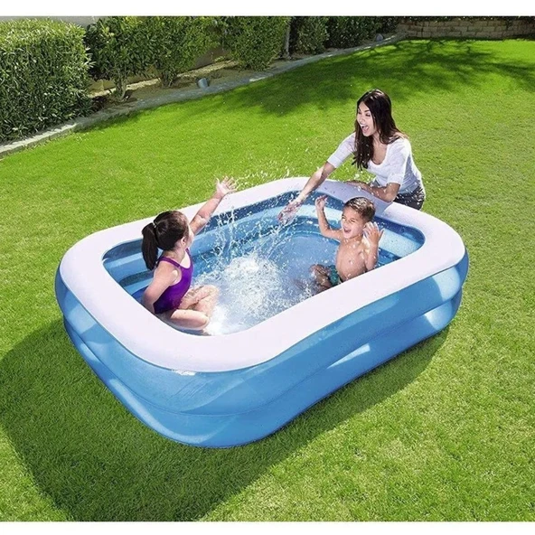 Şişme Aile Havuzu 200x146x48 cm 452 Litre Su Kapasiteli UV Dayanıklı PVC Mavi Dikdörtgen Havuz - 4
