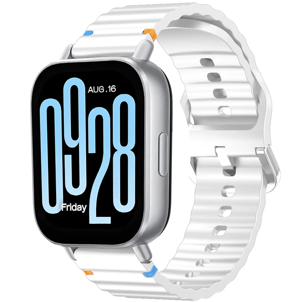 Redmi watch 5 Lite 5 Active İle Uyumlu Dalga Desenli Tokalı Yumusaş Soft Silikon Kordon  Beyaz