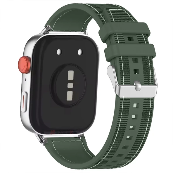 Huawei Watch Fit 4 Fit 4 Pro İle Uyumlu Dikiş Desenli Metal Tokalı Dokuma Silikon Kordon  Haki - 2