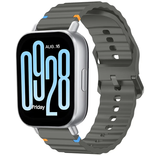Redmi watch 5 Lite 5 Active İle Uyumlu Dalga Desenli Tokalı Yumusaş Soft Silikon Kordon  Koyu Gri