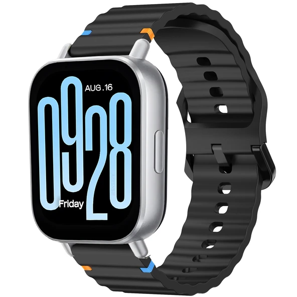 Redmi watch 5 Lite 5 Active İle Uyumlu Dalga Desenli Tokalı Yumusaş Soft Silikon Kordon  Siyah ürün görseli 1