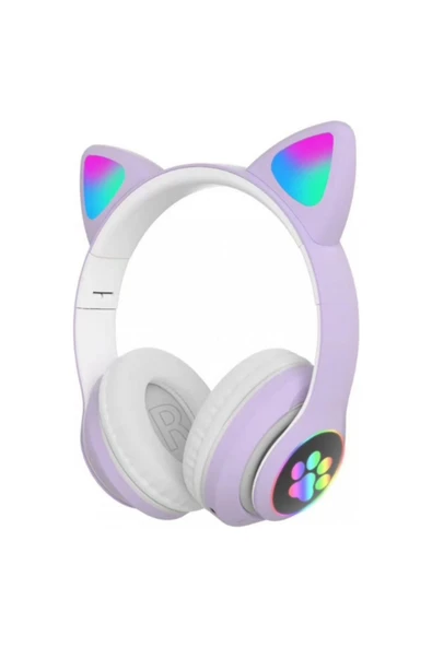 EVAX  CAT Kedili Bluetooth 5.0 Işıklı Kablosuz Mikrofonlu/Aux/Hafıza Kartı/Kılıf/ Kulaküstü Kulaklık