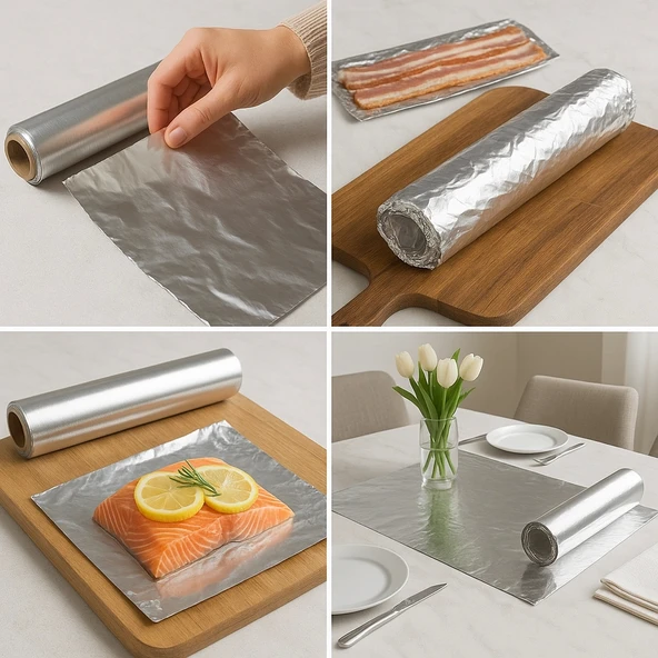 100 METRE x 30 Cm Alüminyum Folyo Gıdaya Uygun Catering ve Ev Kullanımına Uygun Dayanıklı Rulo Folyo - 4