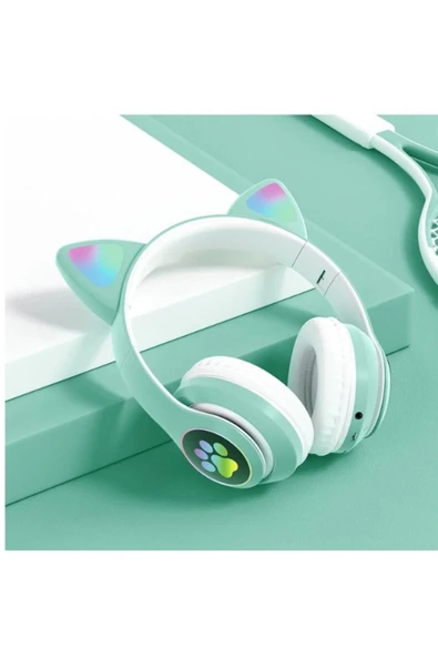 EVAX  CAT Kedili Bluetooth 5.0 Işıklı Kablosuz Mikrofonlu/Aux/Hafıza Kartı/Kılıf/ Kulaküstü Kulaklık - 2
