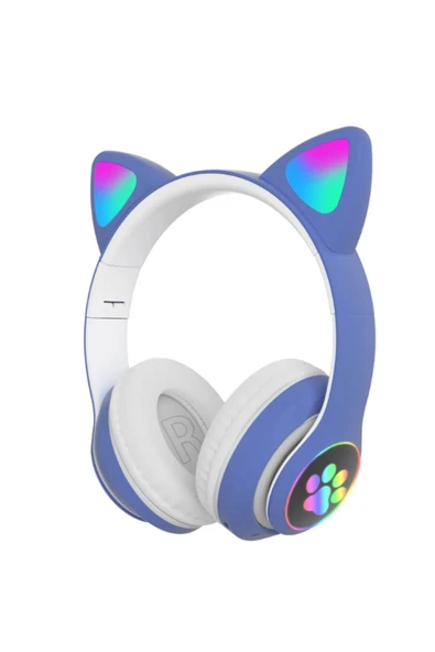 EVAX  CAT Kedili Bluetooth 5.0 Işıklı Kablosuz Mikrofonlu/Aux/Hafıza Kartı/Kılıf/ Kulaküstü Kulaklık