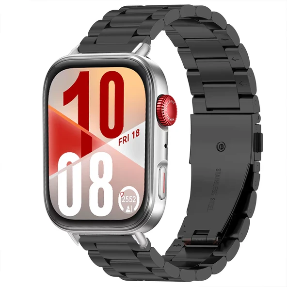 Huawei Watch Fit 4 Fit 4 Pro Uyumlu Paslanmaz Döküm Çelik Metal Kordon Dayanıklı ve Şık  Siyah - 1