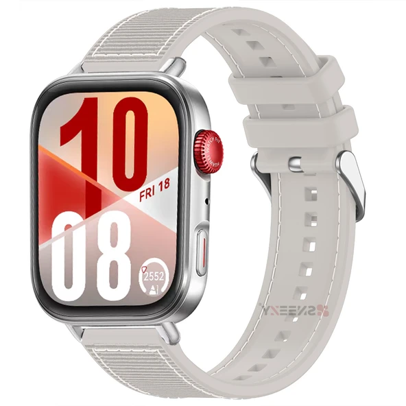Huawei Watch Fit 4 Fit 4 Pro İle Uyumlu Dikiş Desenli Metal Tokalı Dokuma Silikon Kordon  Starlight