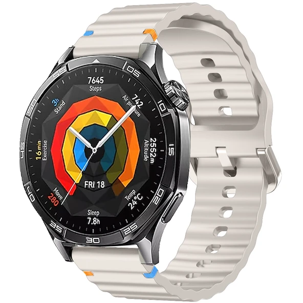 Huawei Watch GT2 46 GT2 Pro 46 İle Uyumlu Dalga Desenli Tokalı Yumusaş Soft Silikon Kordon  Starlight