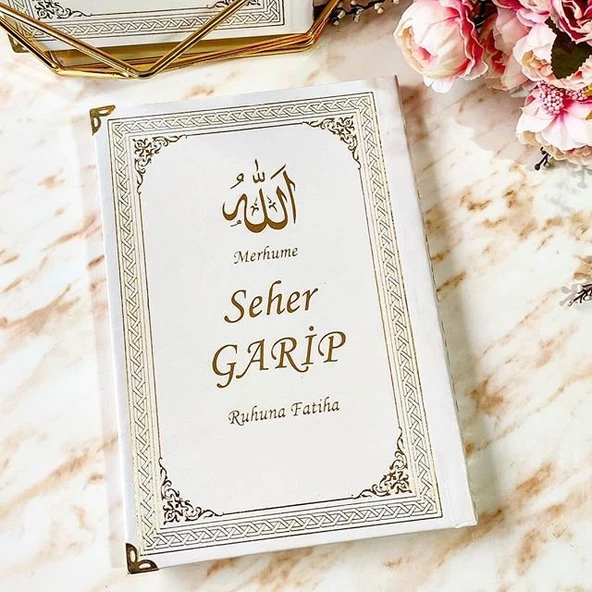 İsim Baskılı Ciltli Yasin Kitabı Orta Boy Tül Keseli İnci Tesbihli  ( 25 Adet ) - 4