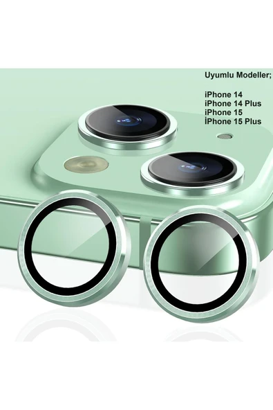 EVAX  İphone 14 / 14 Plus / 15 / 15 Plus Uyumlu Kamera Koruyucu Lens Mercek Metal Çerçeveli 2'li Set