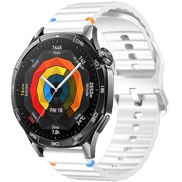 Huawei Watch GT3 46mm GT3 Pro 46mm GT3 Se Uyumlu Dalga Desenli Tokalı Yumusaş Soft Silikon Kordon  Beyaz